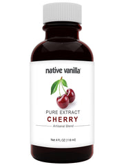 Native Vanilla Pure Cherry Extract 4oz bottle on shelf for baking flavor