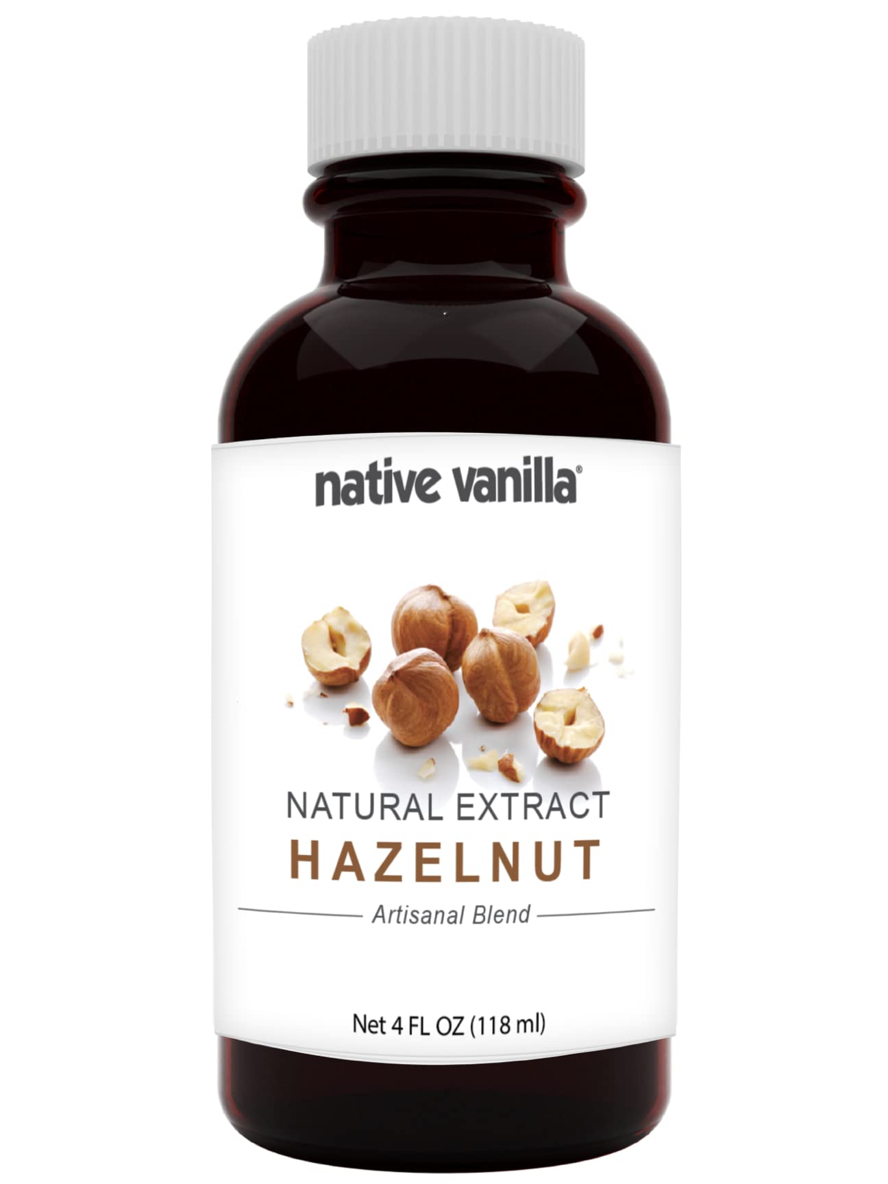 Native Vanilla hazelnut flavor bottle label highlighting premium aroma for desserts and beverages