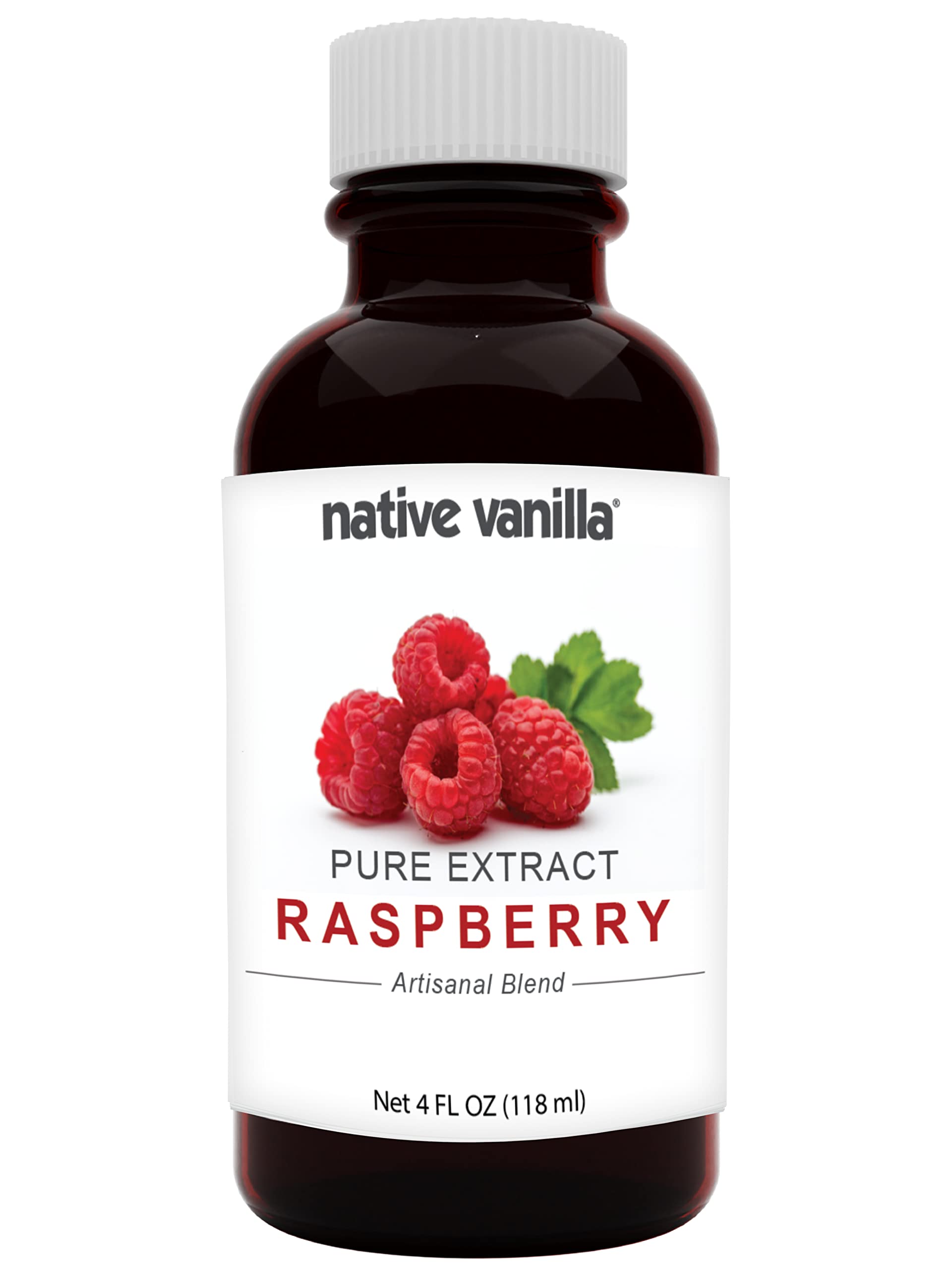 Native Vanilla raspberry extract bottle shown for versatile dessert flavoring.