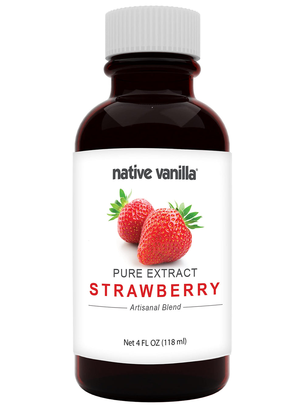 Native Vanilla Pure Strawberry Extract bottle front for dessert flavoring.