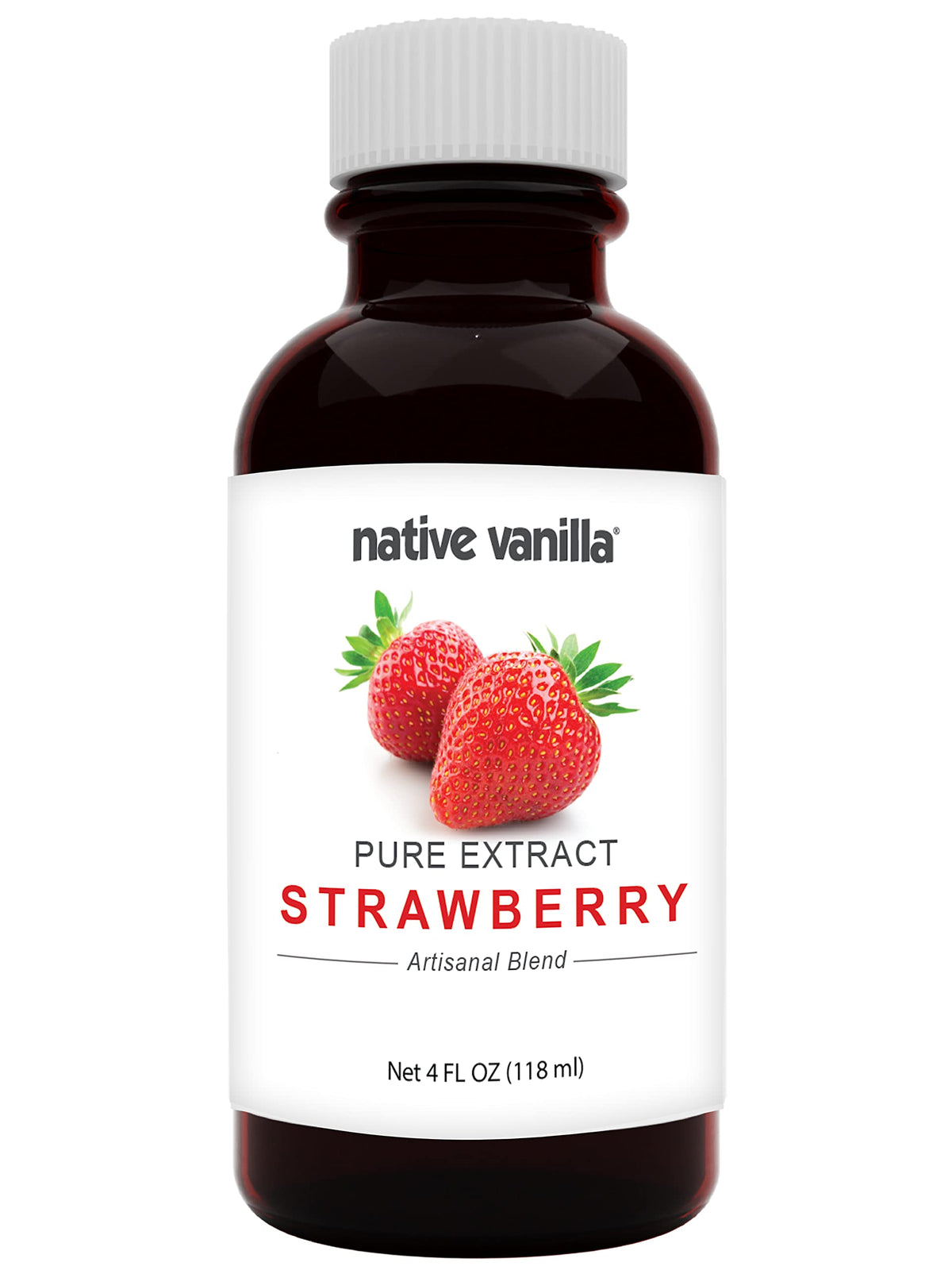 Native Vanilla Pure Strawberry Extract bottle front for dessert flavoring.