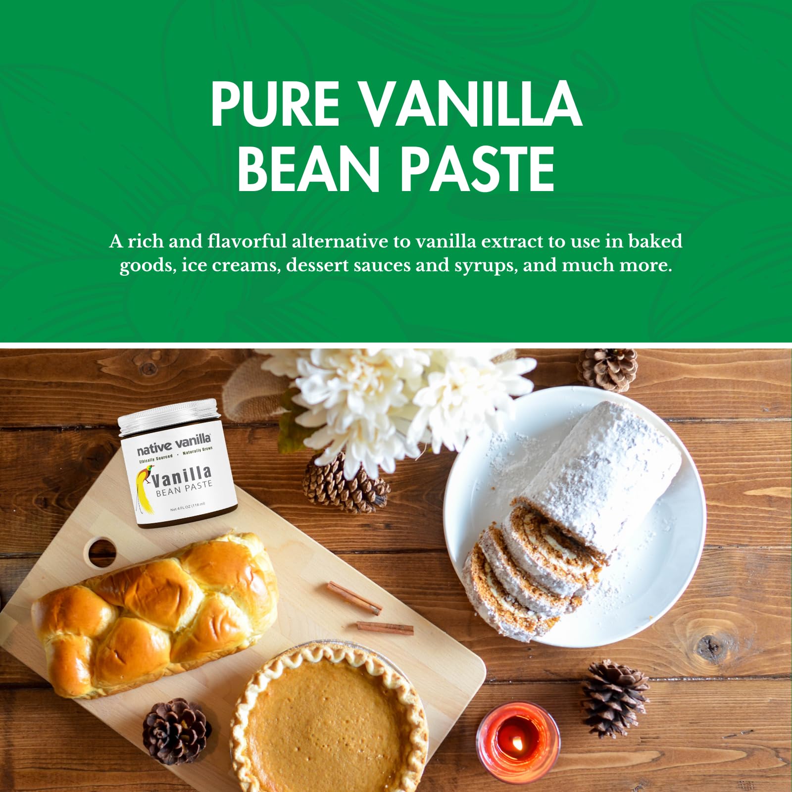 Native Vanilla Vanilla Bean Paste jar label highlights organic agave and gourmet flavor