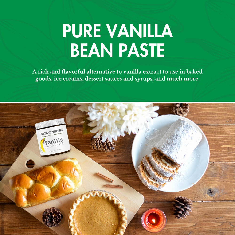 Native Vanilla Vanilla Bean Paste jar label highlights organic agave and gourmet flavor