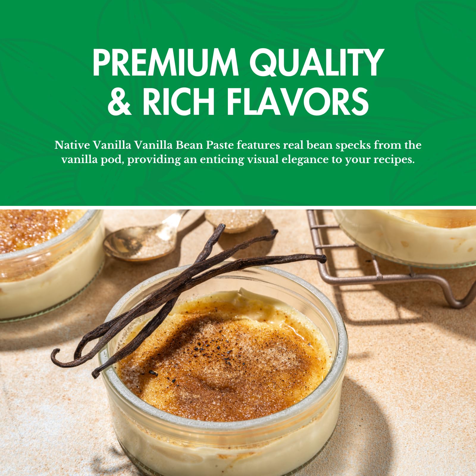 Ingredients include vanilla beans and organic agave nectar from Native Vanilla