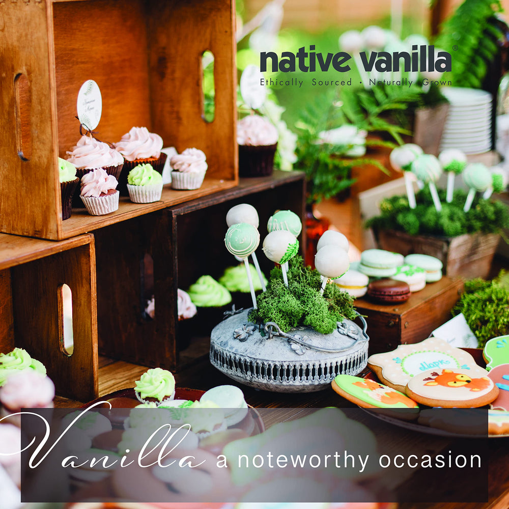 Native Vanilla beans in a dessert setup enhancing creamy textures