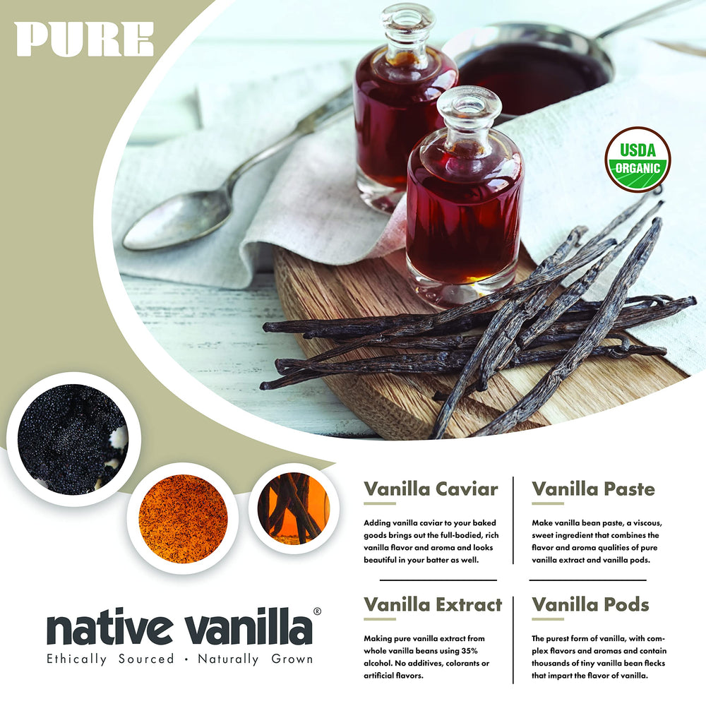 Native Vanilla packaging displaying sustainably sourced vanilla beans