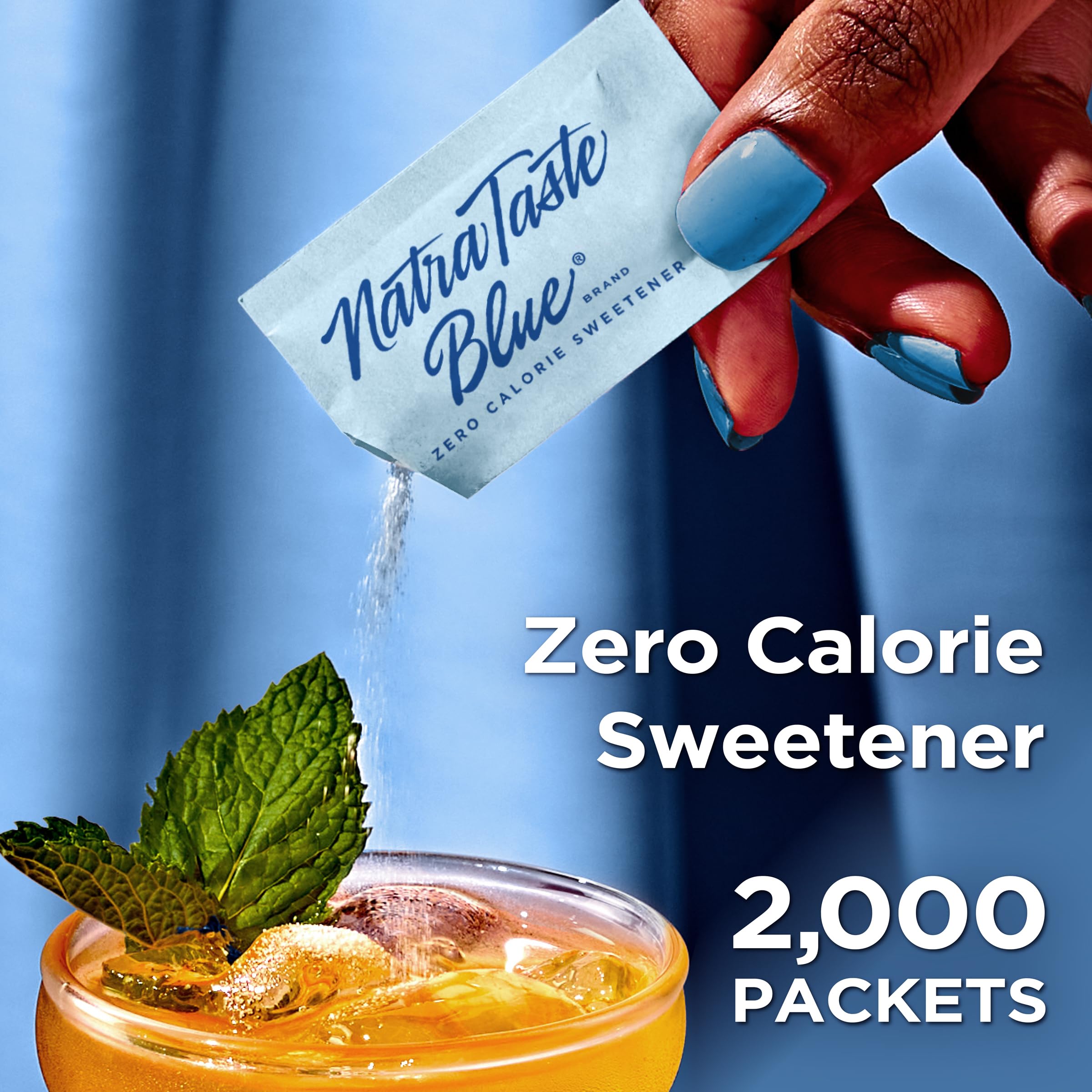 NatraTaste Blue box of packets for convenient gluten-free sweetening.