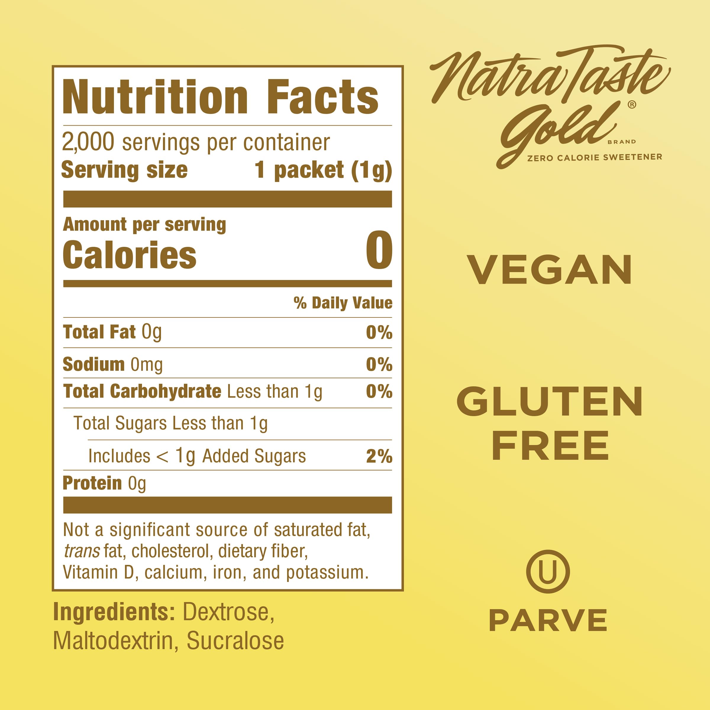 NatraTaste Gold packets pour into iced tea for quick, calorie-free sweetness.