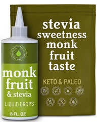 NatriSweet monkfruit liquid drops bottle on display, ideal natural sweetener for drinks.