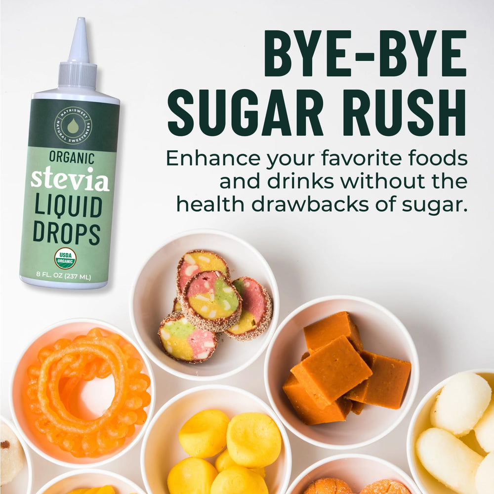 NatriSweet Drops beside baking ingredients for zero-calorie substitution.