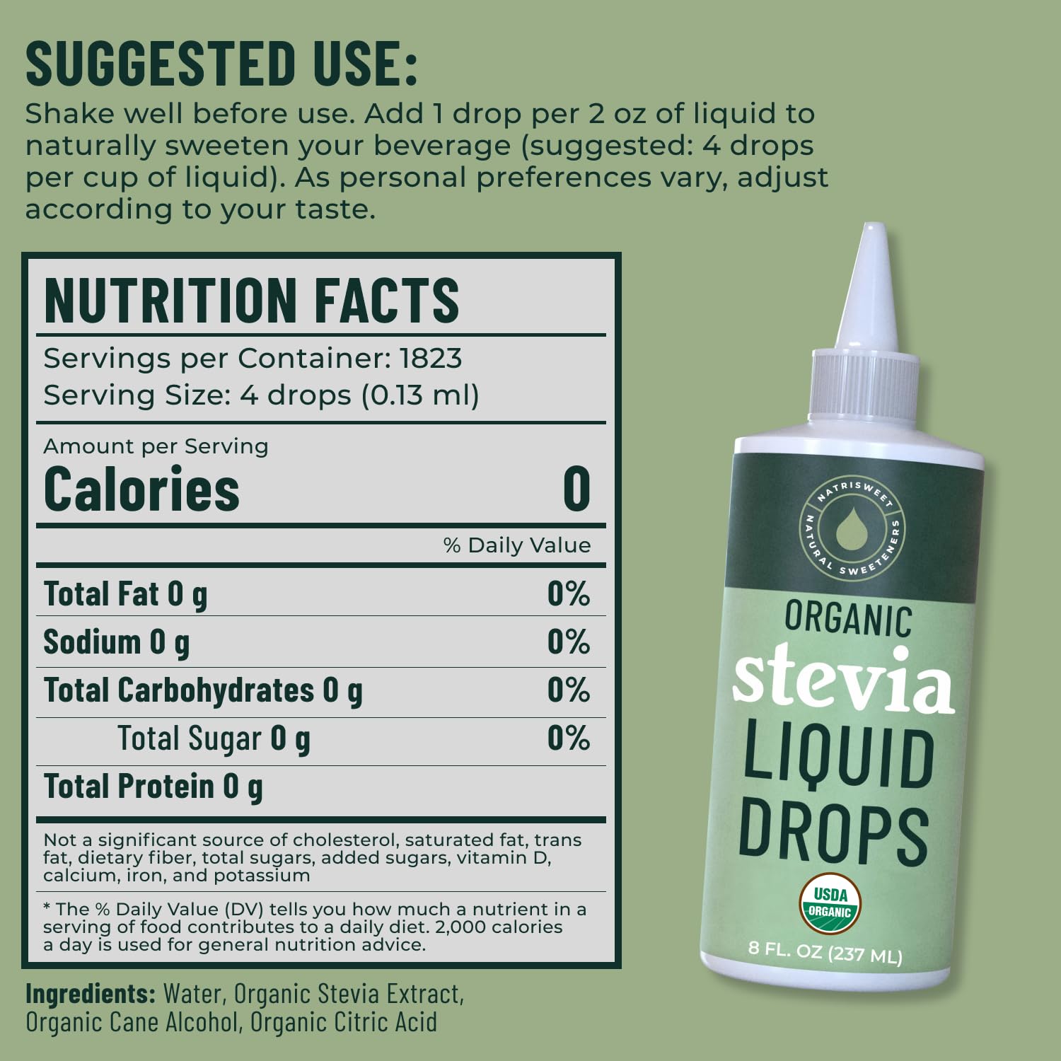NatriSweet Stevia Liquid Drops pouring shot for quick coffee sweetness.