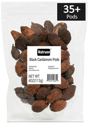 Natruen Black Cardamom Pods in a jar offering bold aroma for cooking.