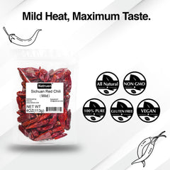 Natruen Sichuan chili pods closeup showing vibrant red color