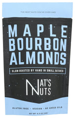 Nat's Nuts Almonds Maple Bourbon 4oz packshot, a flavorful on-the-go snack.