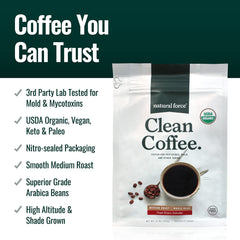 Natural Force Clean Coffee beans close-up showing fresh aroma