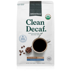 Natural Force Clean Decaf Coffee bag ready for home brewing with toxin-free promise.