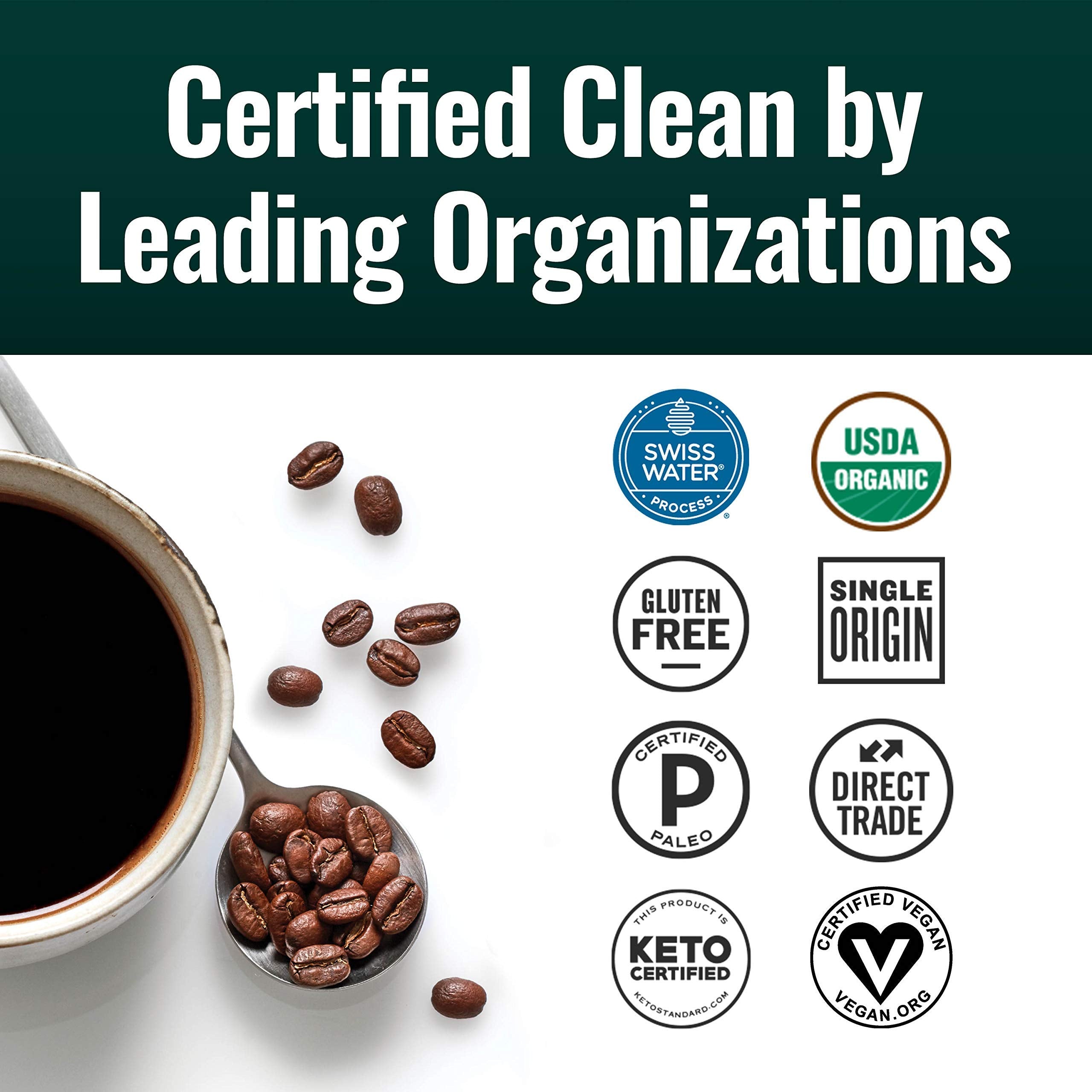 Natural Force Clean Decaf being poured into a mug with gentle steam.
