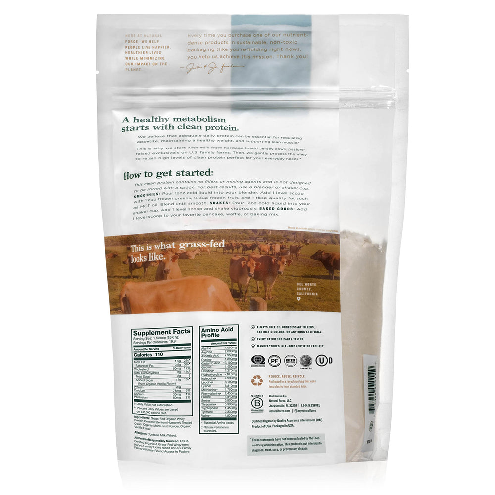 Natural Force whey scoop in shaker demonstrating quick post-workout shake