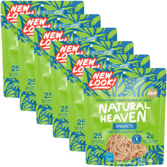 Natural Heaven spaghetti packaging featuring hearts of palm pasta for quick, clean meals.