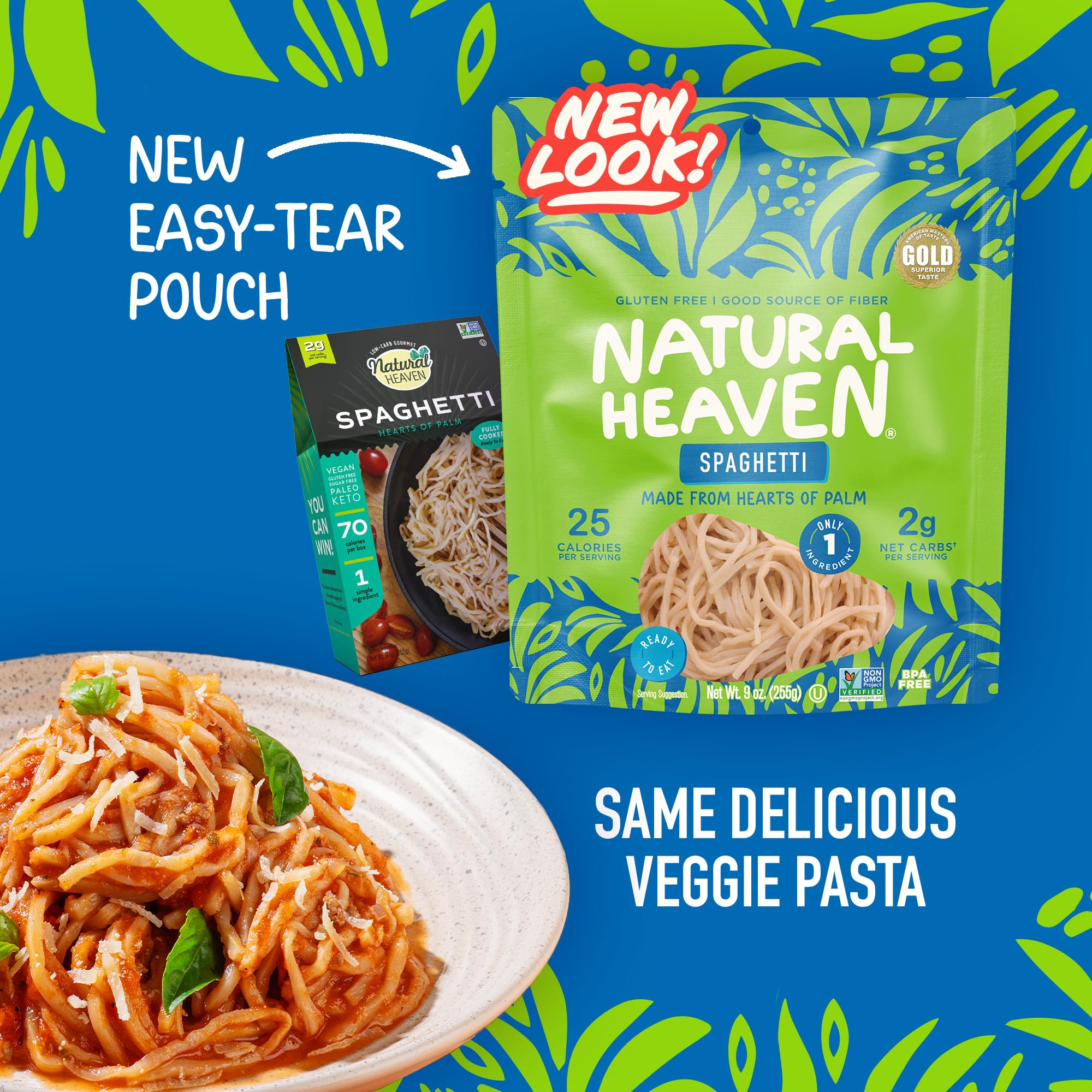 Natural Heaven spaghetti noodles on stovetop for fast dinners.