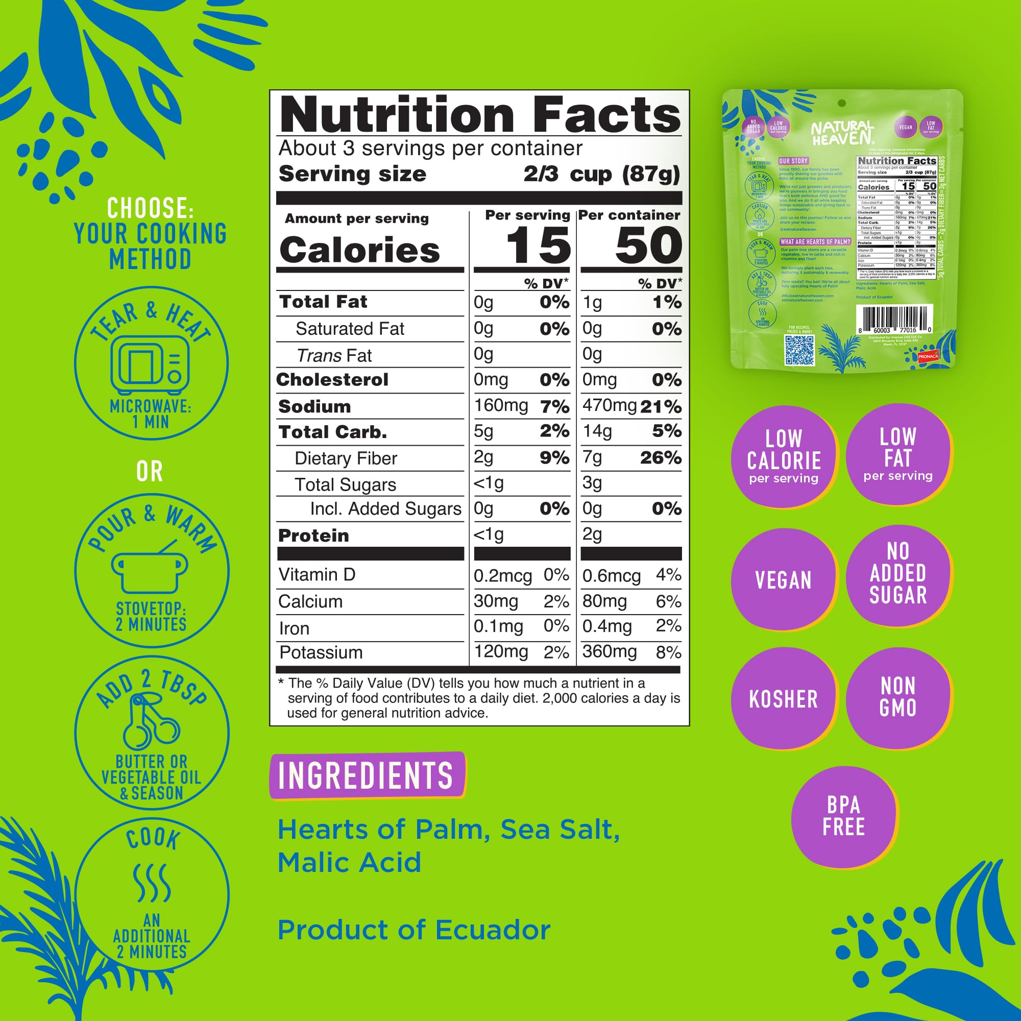 Natural Heaven white rice with hearts of palm microwaves in minutes for quick meals