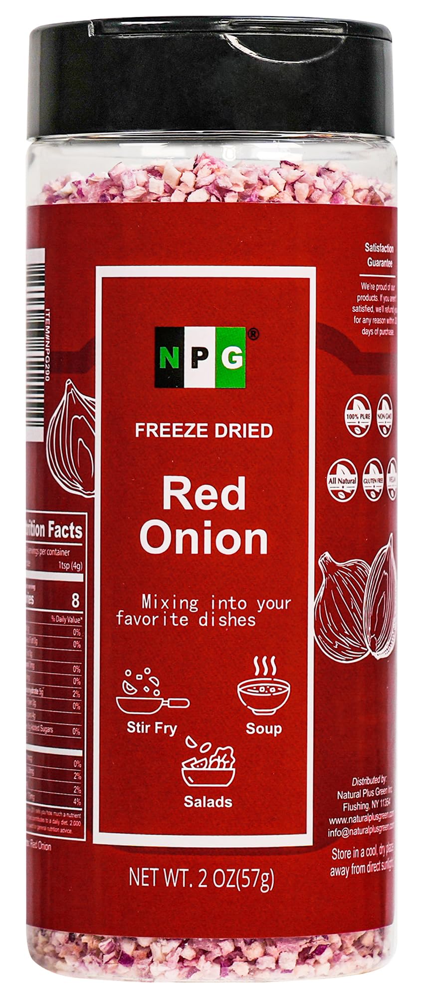 Natural Plus Green NPG freeze-dried red onion bottle adds ready-to-use flavor for meals.