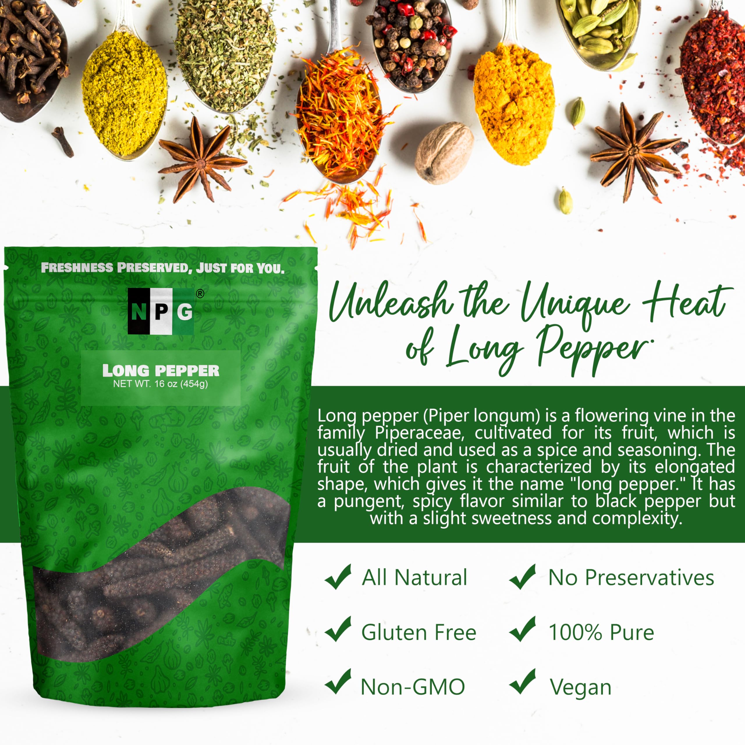 Natural Plus Green NPG Long Pepper spice mill — quick grinding for fresh peppery notes.