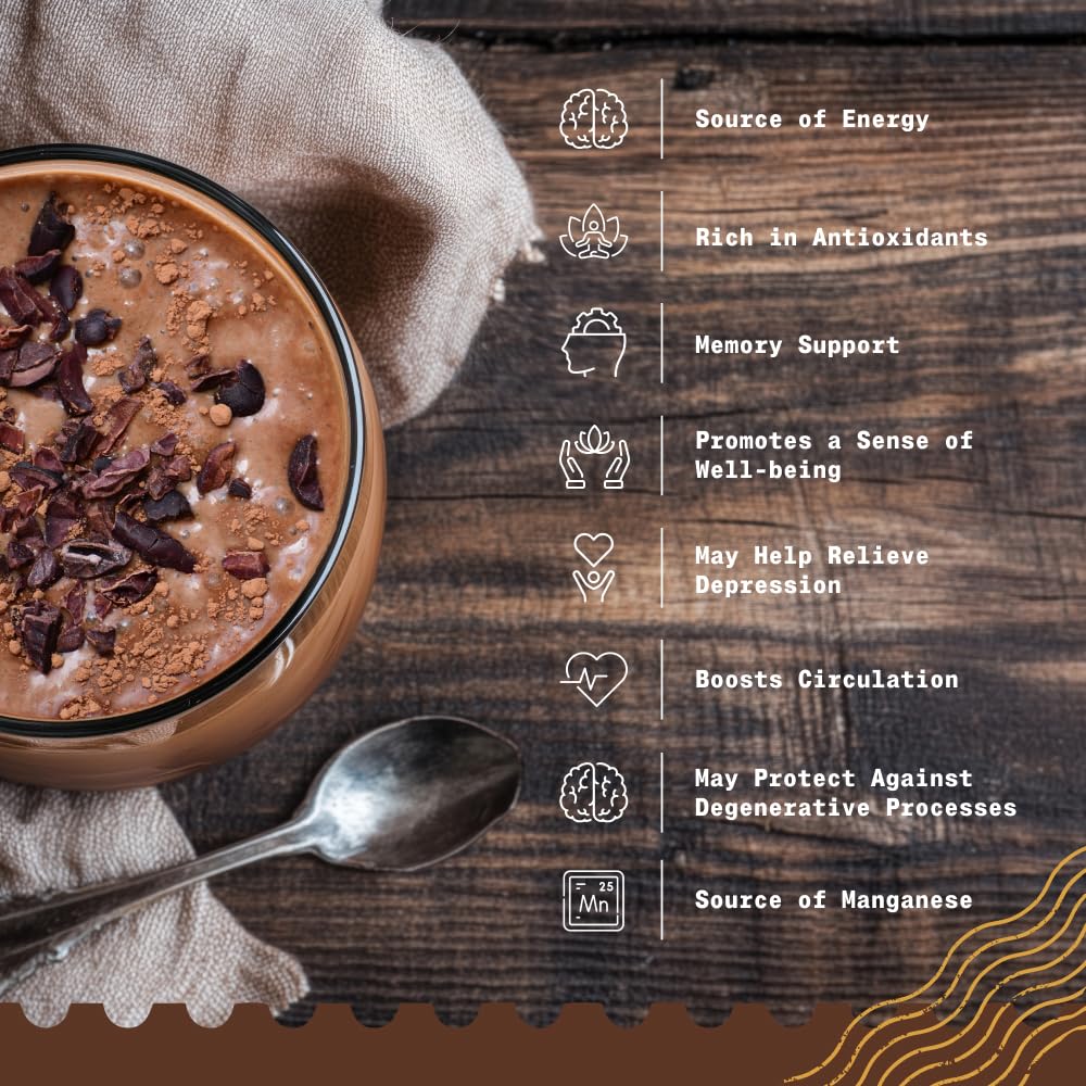 NaturaleBio cacao nibs pouring shot ready to mix into recipes.