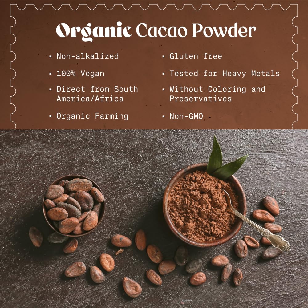 NaturaleBio cacao powder scoop ready to pour into recipes.