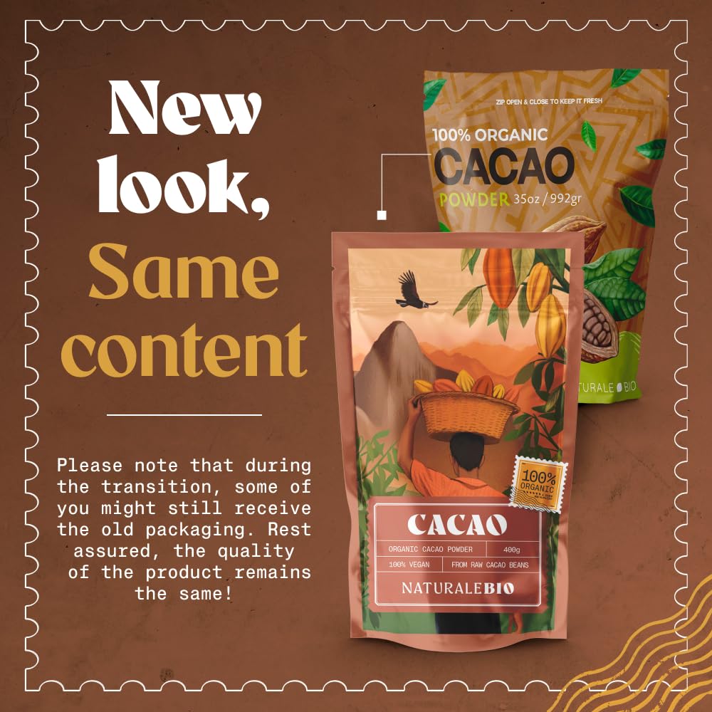 NaturaleBio recyclable packaging emphasizing eco-friendly cacao sourcing.