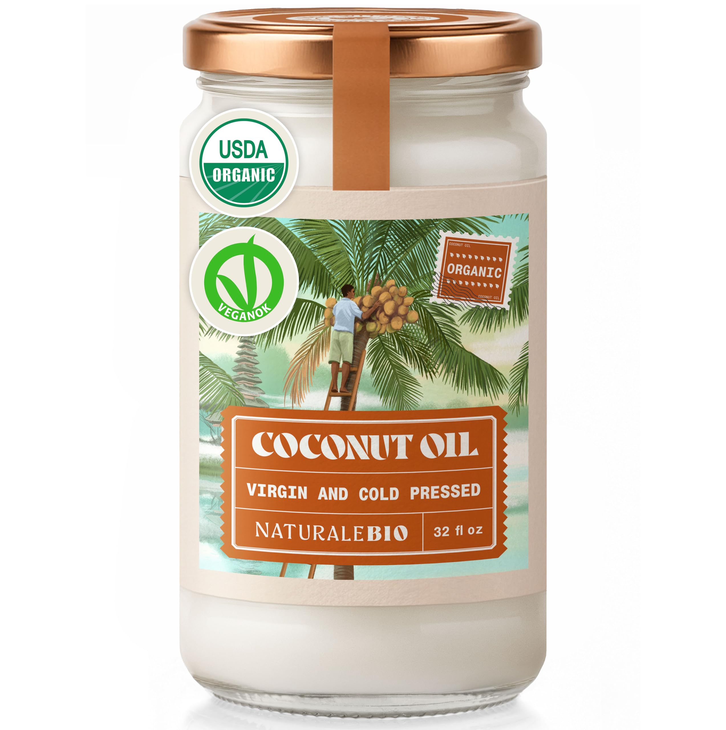 NaturaleBio Virgin Coconut Oil bottle pour for versatile skin and cooking use