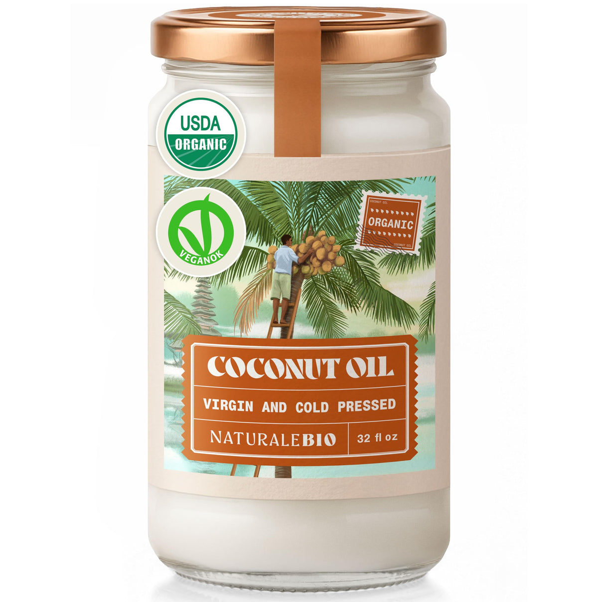 NaturaleBio Virgin Coconut Oil bottle pour for versatile skin and cooking use