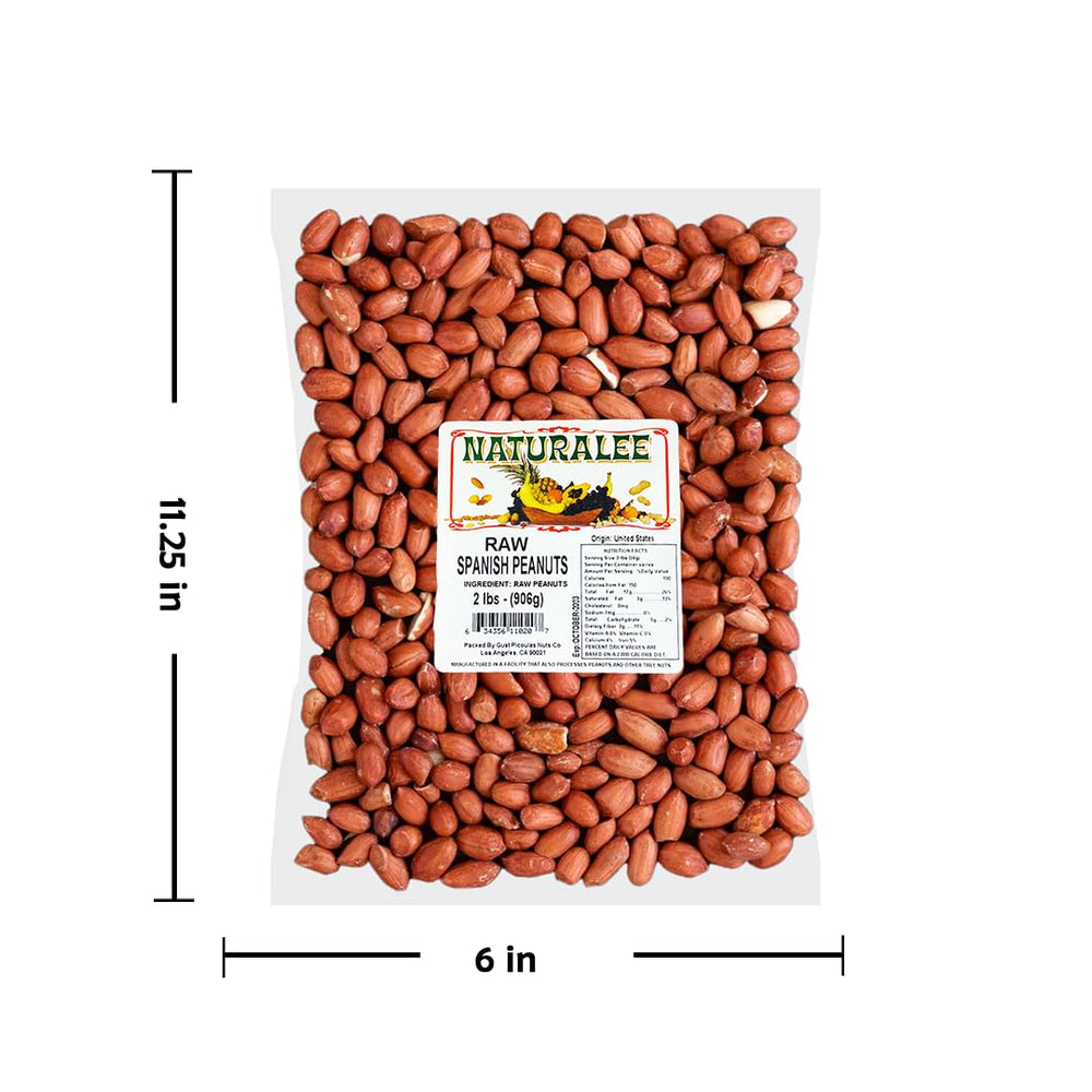 Naturalee raw Spanish Redskin peanuts - whole kernels with natural skin for cooking.