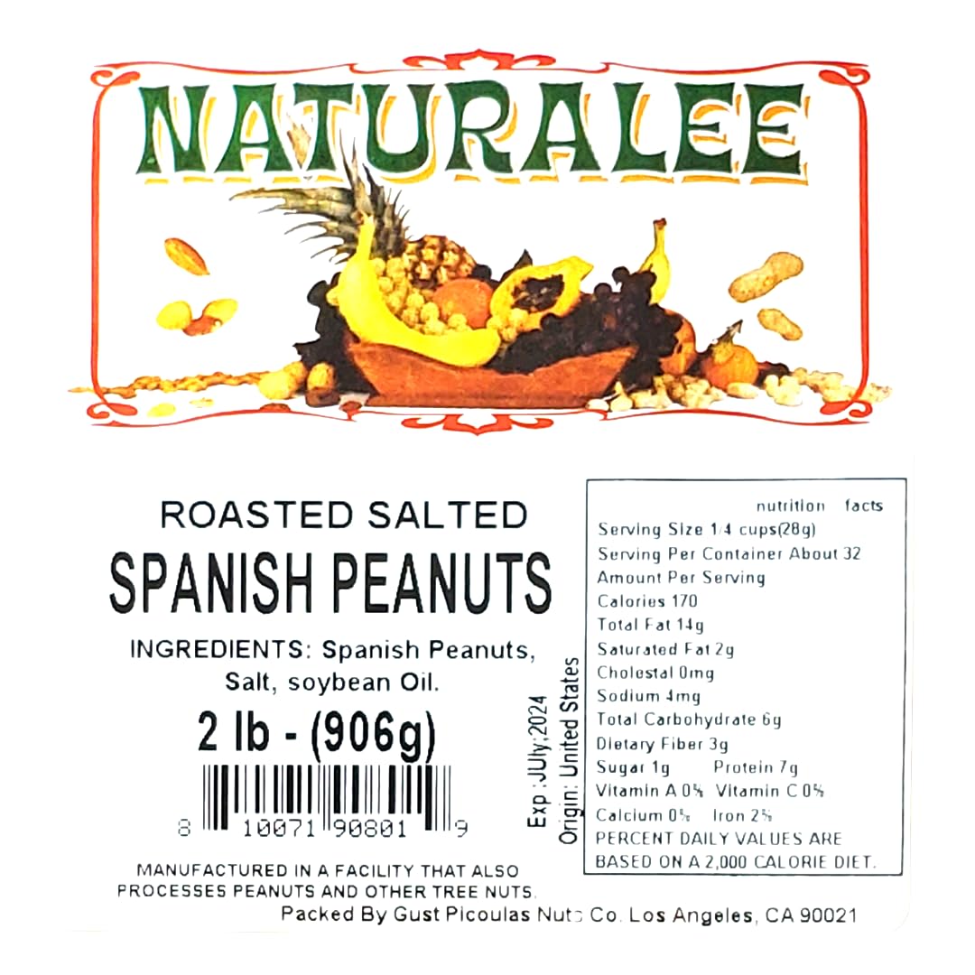 Naturalee Spanish peanuts roasted and salted close-up, rich flavor and crunch.