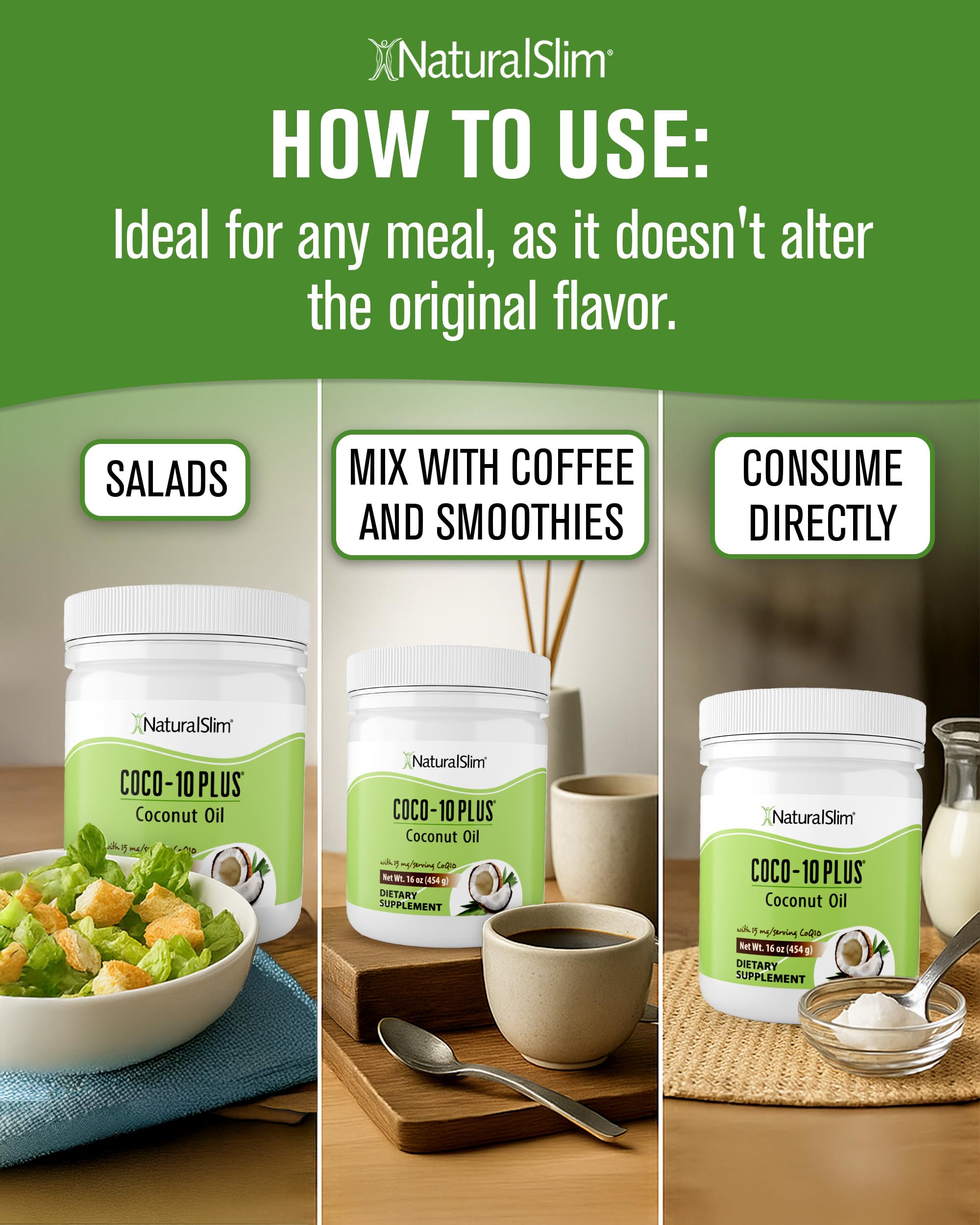 NaturalSlim coconut oil in smoothie bowl demonstrates versatile daily use.