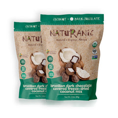 Naturanic Brazilian dark chocolate coconut snack: rich coating for keto-friendly, zero-carb indulgence.