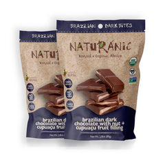 Naturanic dark chocolate bar with cupuacu filling and nuts, gourmet snack.