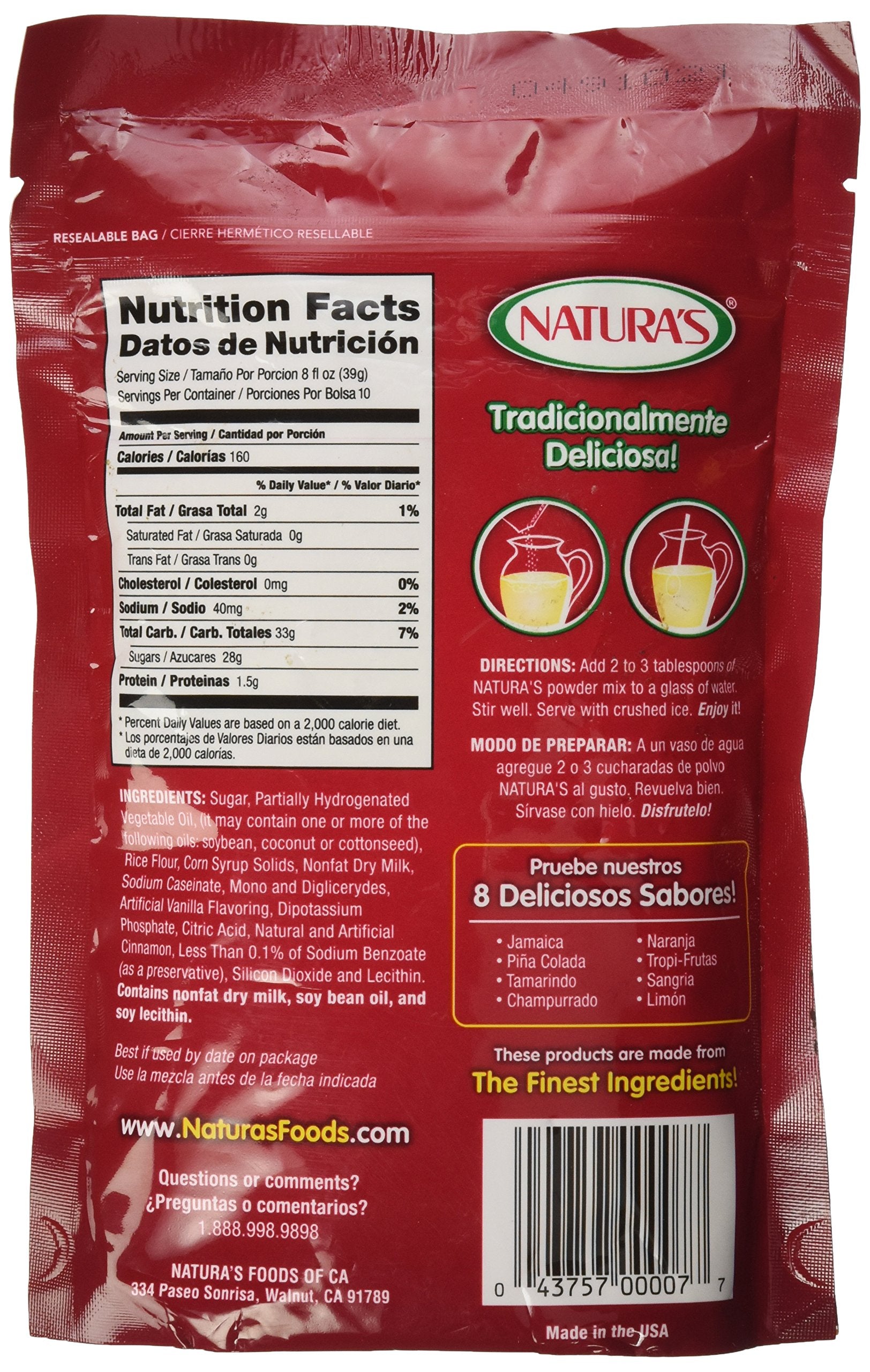 Natura's horchata drink mix ready to serve in a glass with ice.