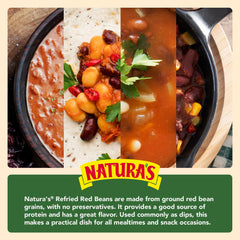 Natura's Refried Red Beans creamy texture on a plate, perfect for quesadillas.
