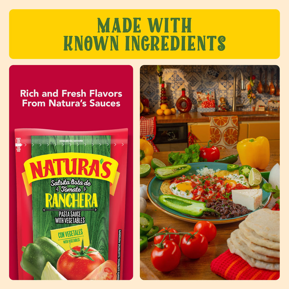 Natura's Salsa Ranchera served with pasta for a flavorful dish