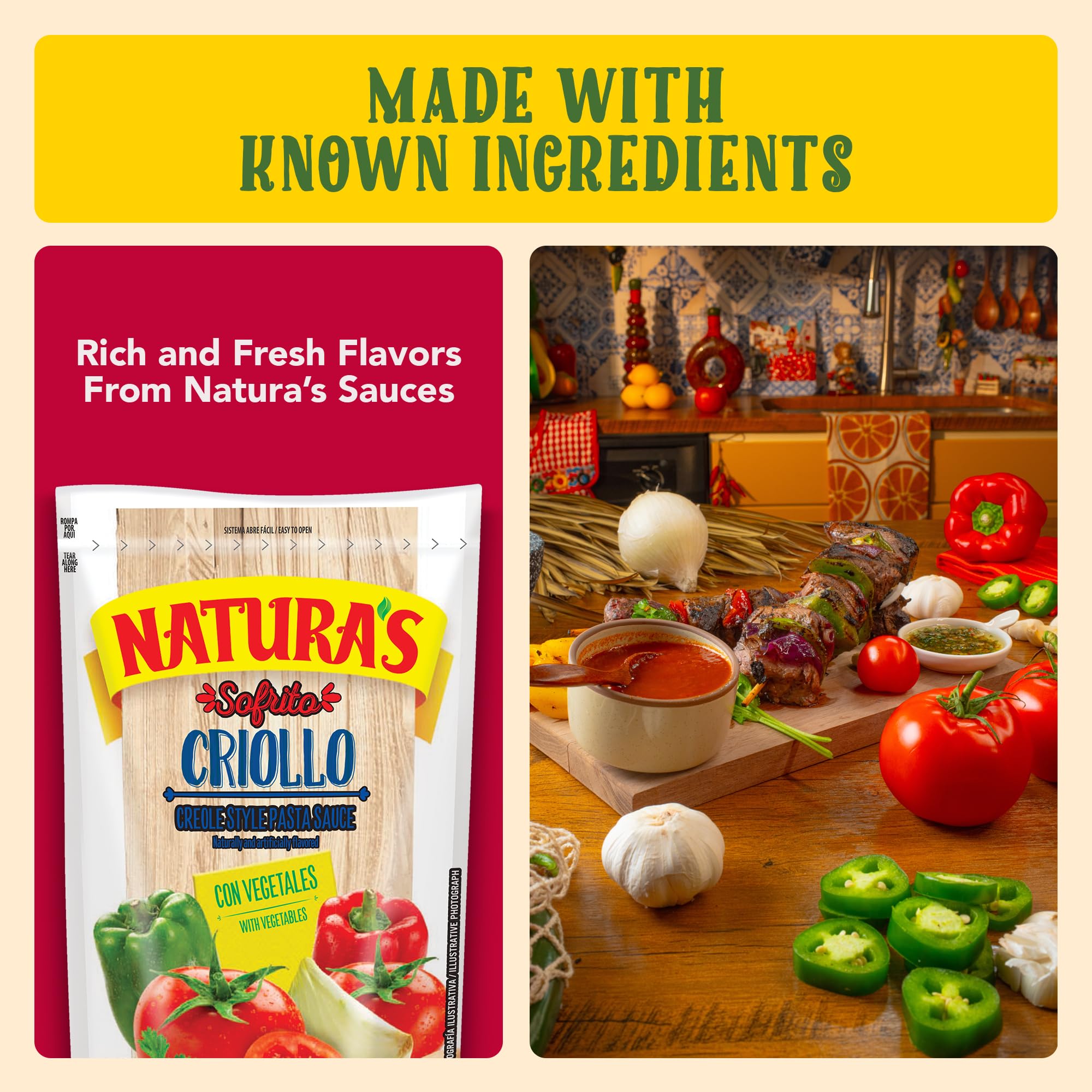 Spices in Natura's Sofrito Criollo pouch suggesting authentic aroma to elevate meals