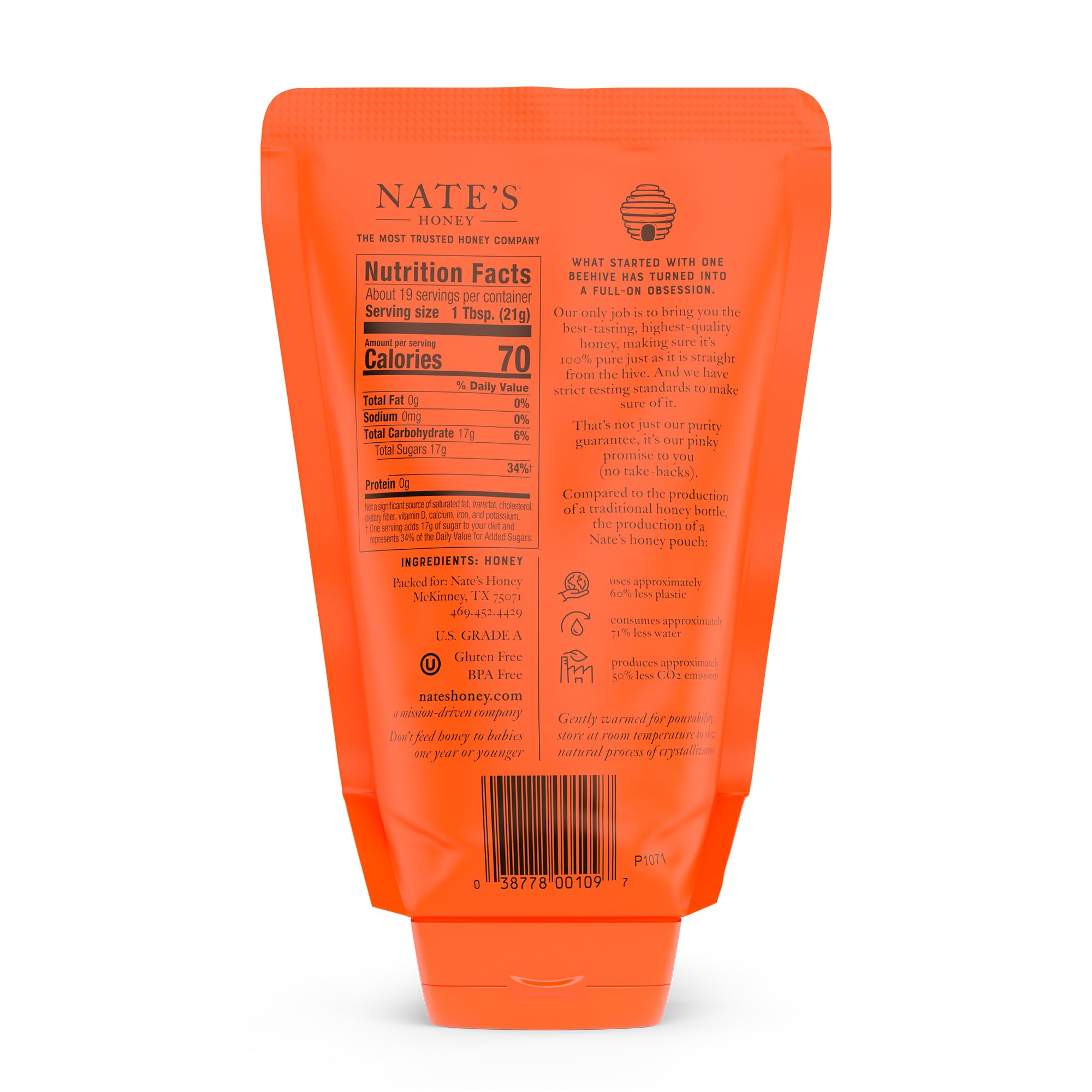 Nature Nate's honey squeeze pouch demonstrates effortless, mess-free dispensing.