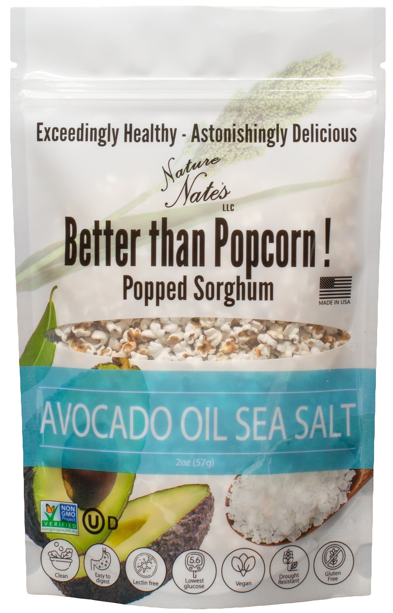 Close-up of organic sorghum kernels popped in avocado oil.