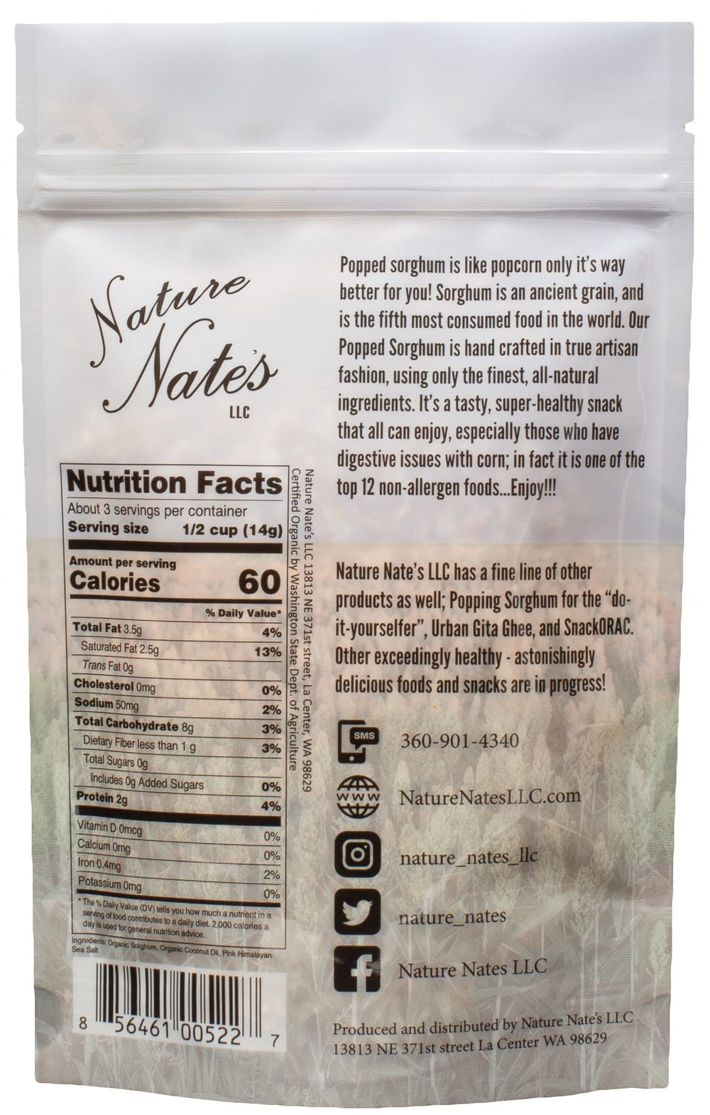 Nature Nate's popped sorghum coconut oil six-pack front shows convenience for on-the-go snacking.