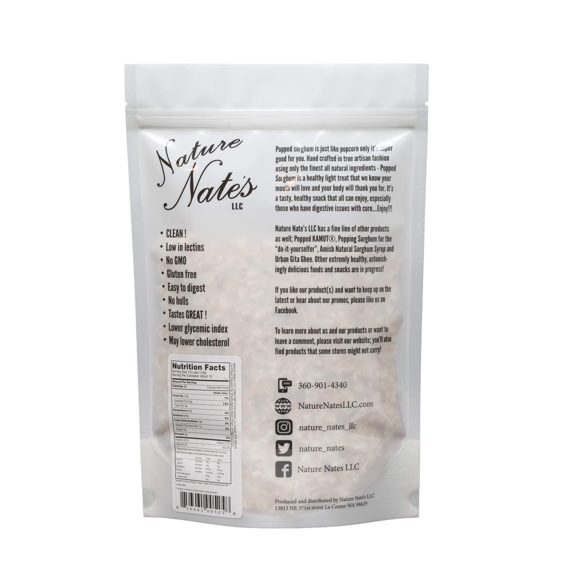 Nature Nate’s Popped Sorghum with organic coconut oil, clean ingredient profile