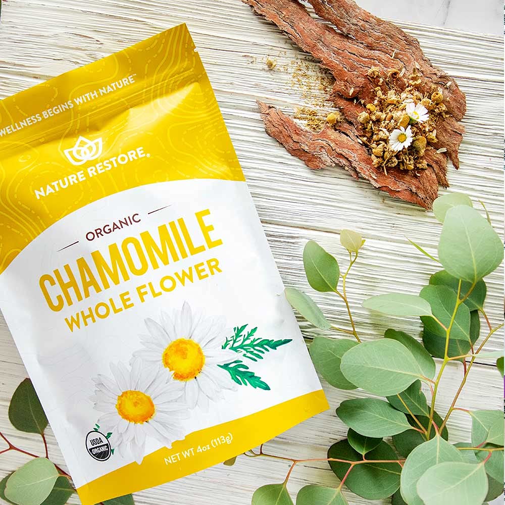 Nature Restore 4oz chamomile packaging – compact, fresh, and easy to store.