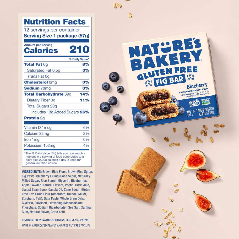 Nature's Bakery blueberry fig bars close-up, soft chewy texture