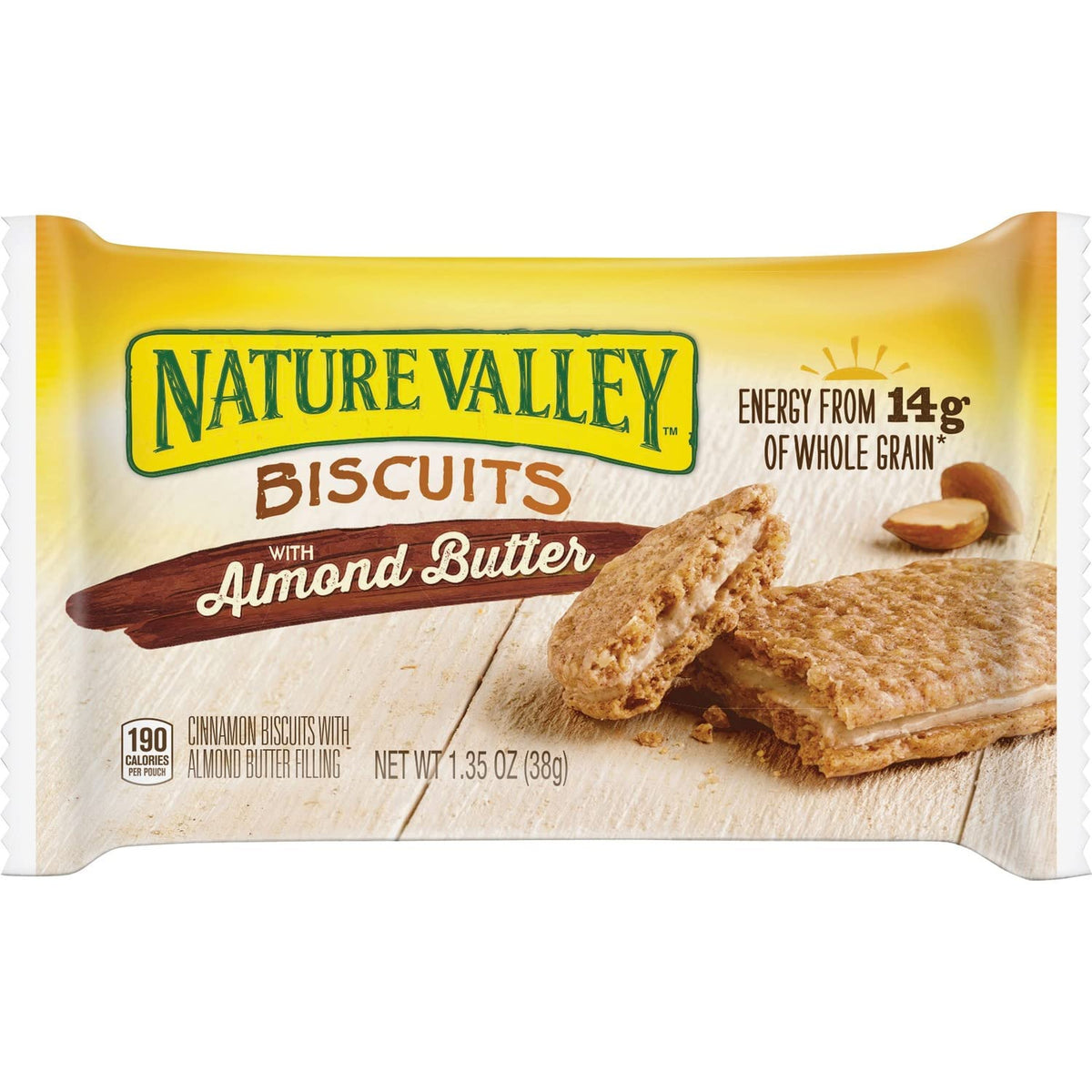 Nature Valley Almond Butter Biscuits 16ct packaging for a quick, energy-boosting snack.