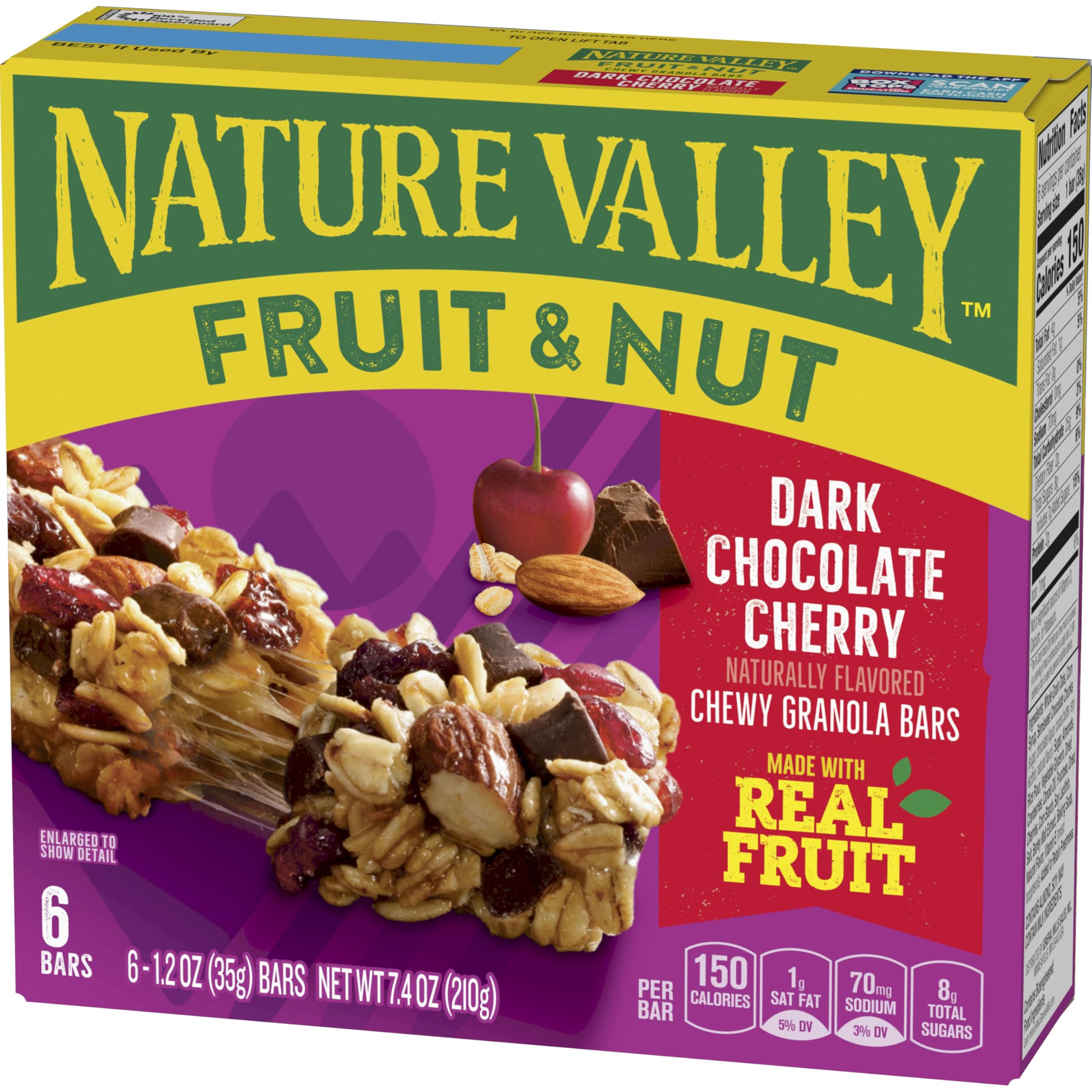 Nature Valley Dark Chocolate Cherry Bar close-up promises a satisfying melt during an afternoon break.