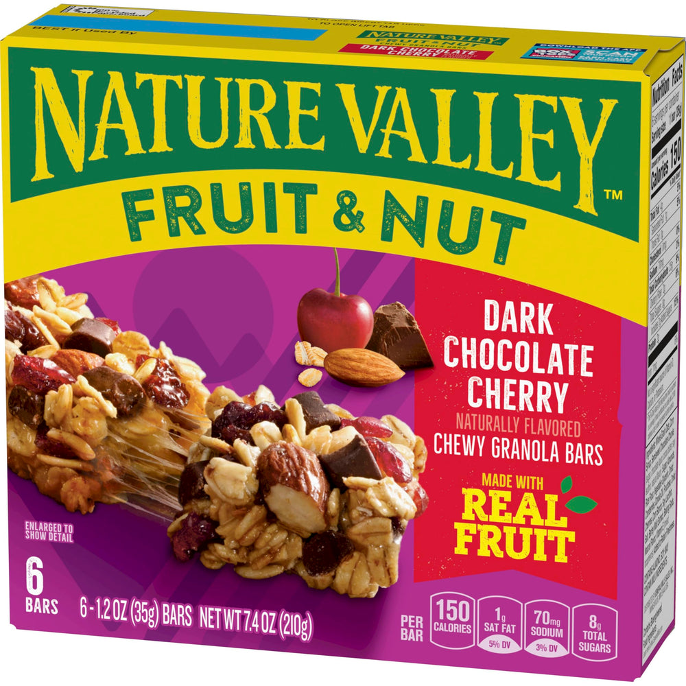 Nature Valley Dark Chocolate Cherry Bar close-up promises a satisfying melt during an afternoon break.